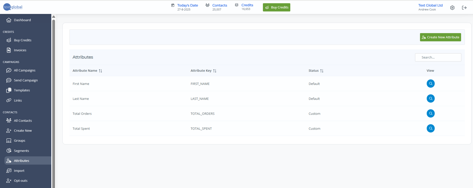 Bulk SMS Text Marketing Platform Manage Attributes