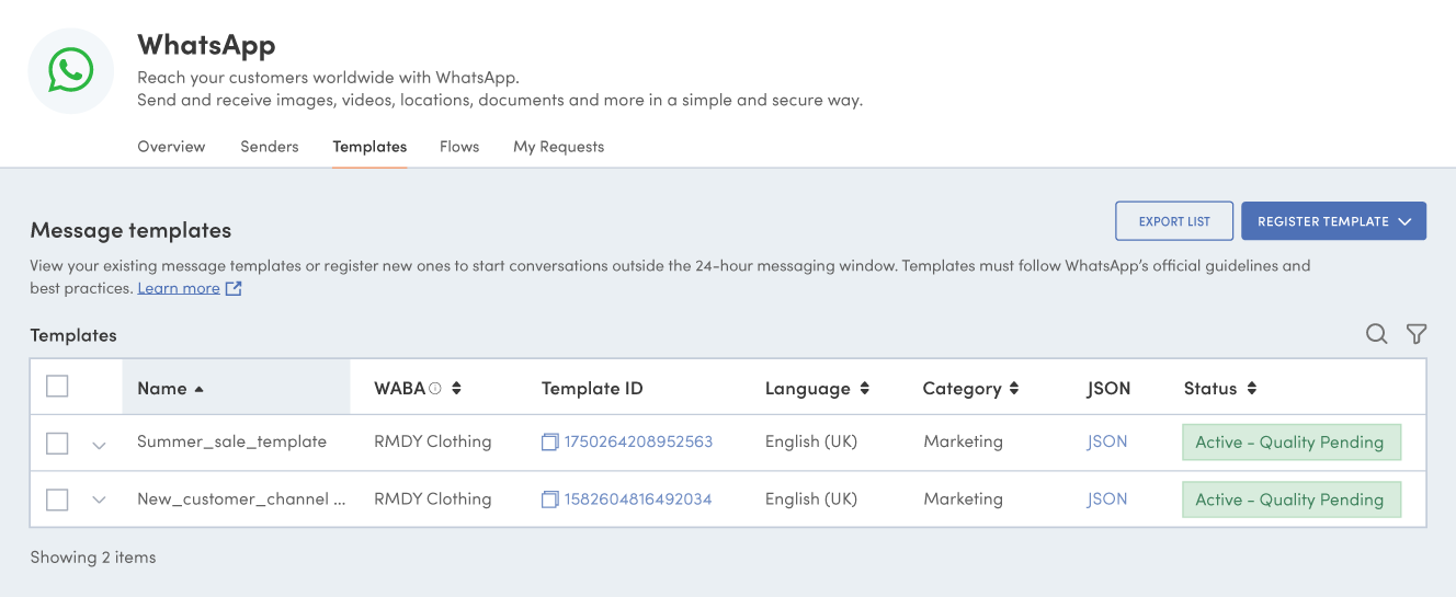 Text Global Business WhatsApp Register  Message Templates
